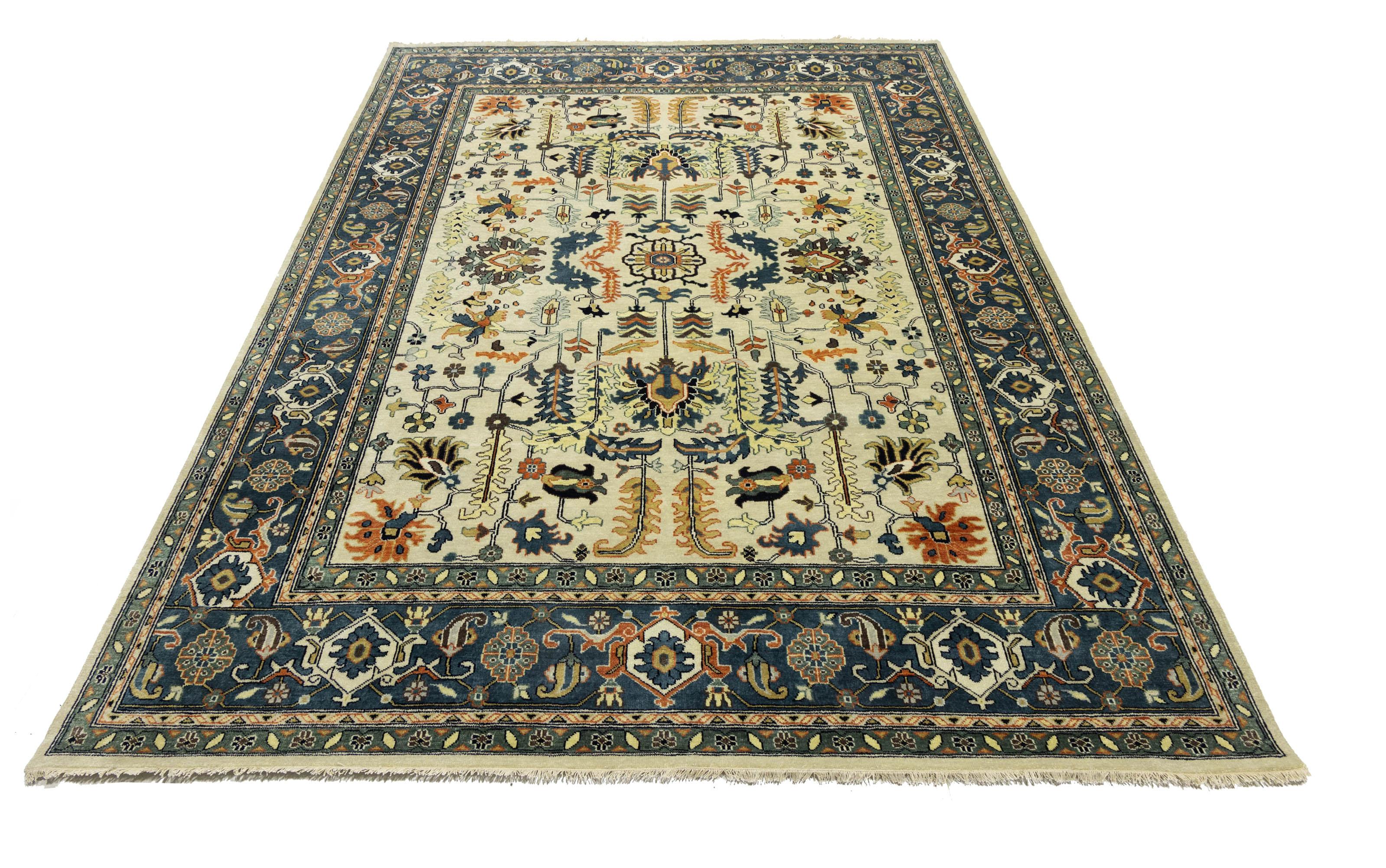 Cream Geometric Transitional 9x12 Chobi Oriental Rug