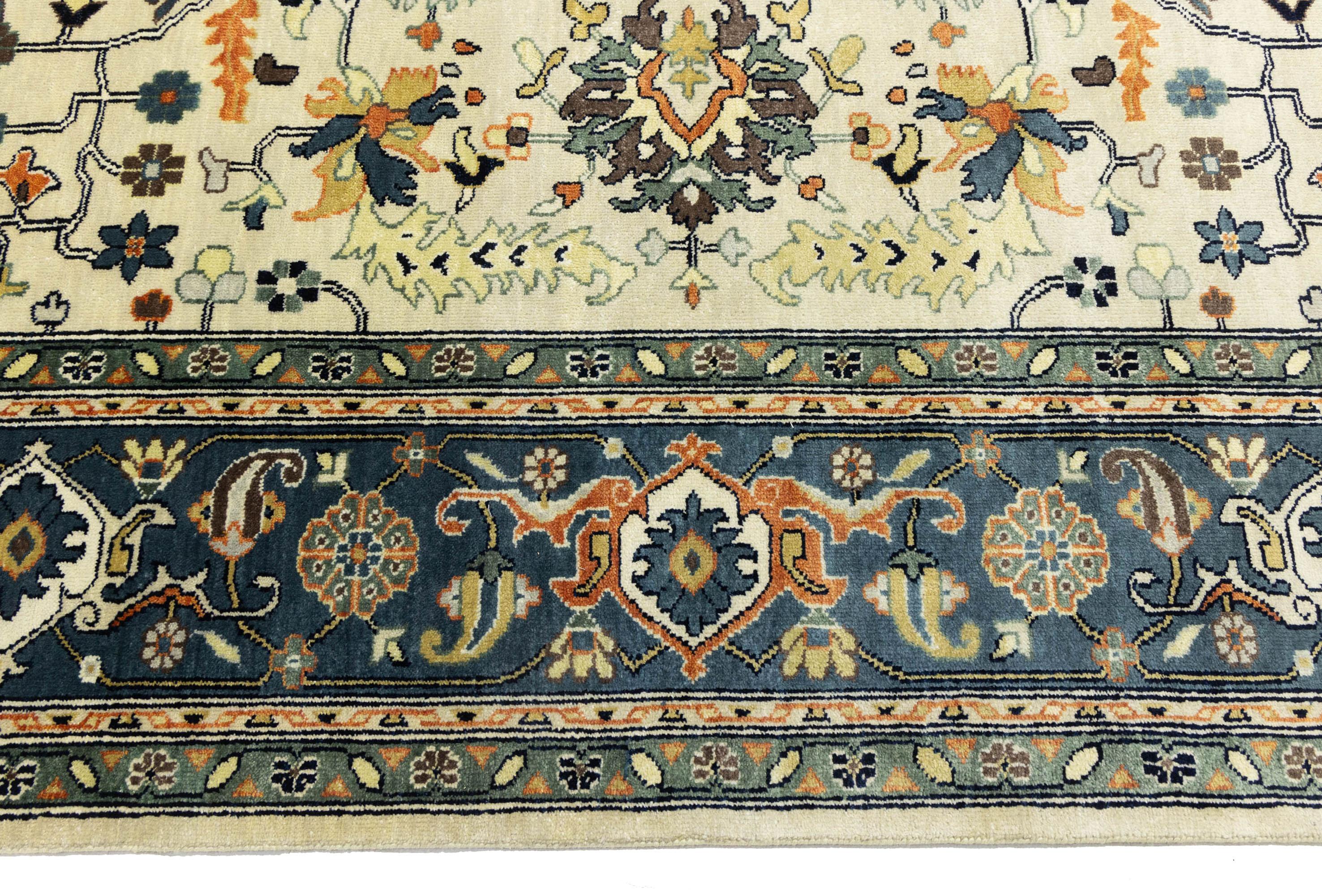 Cream Geometric Transitional 9x12 Chobi Oriental Rug