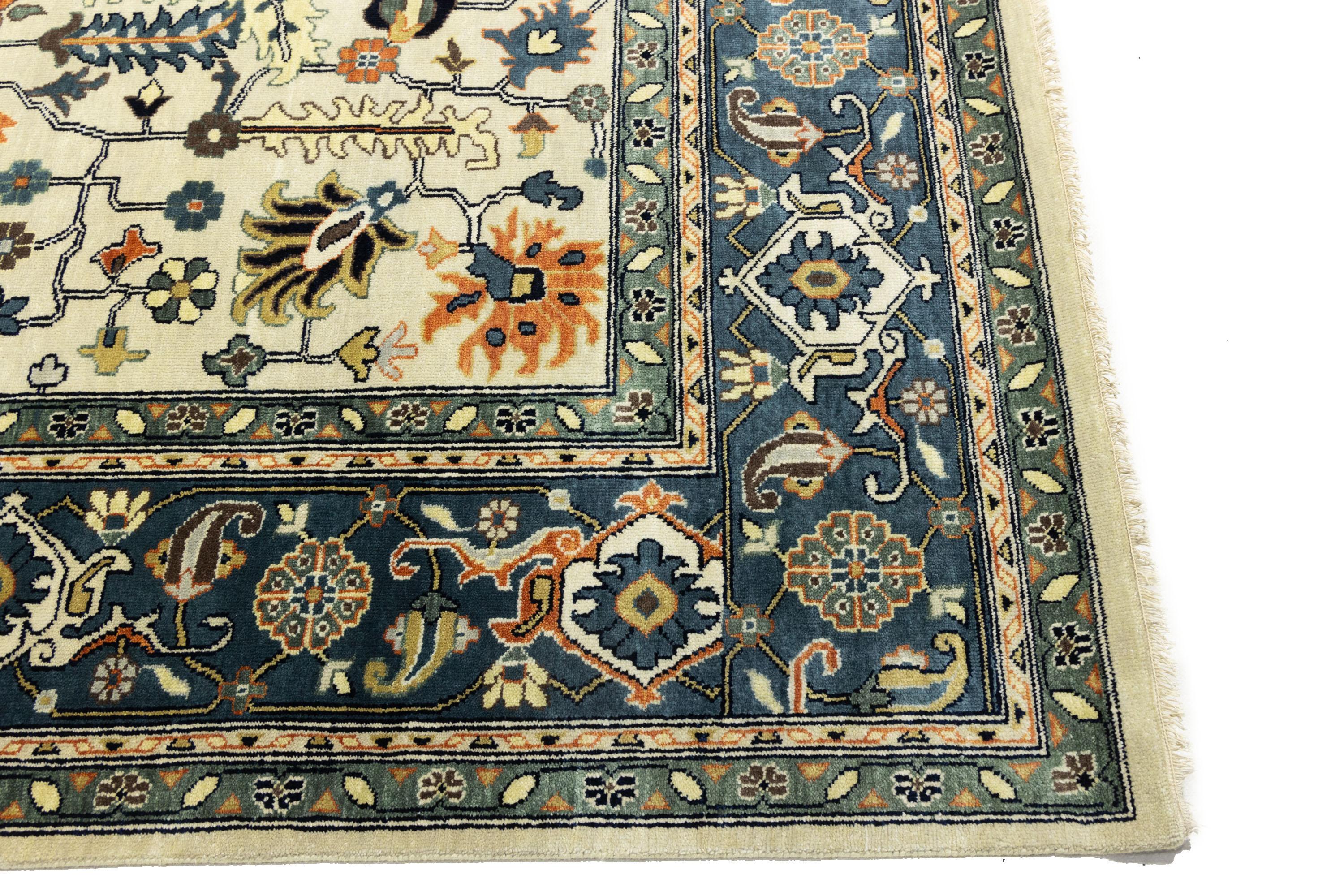 Cream Geometric Transitional 9x12 Chobi Oriental Rug