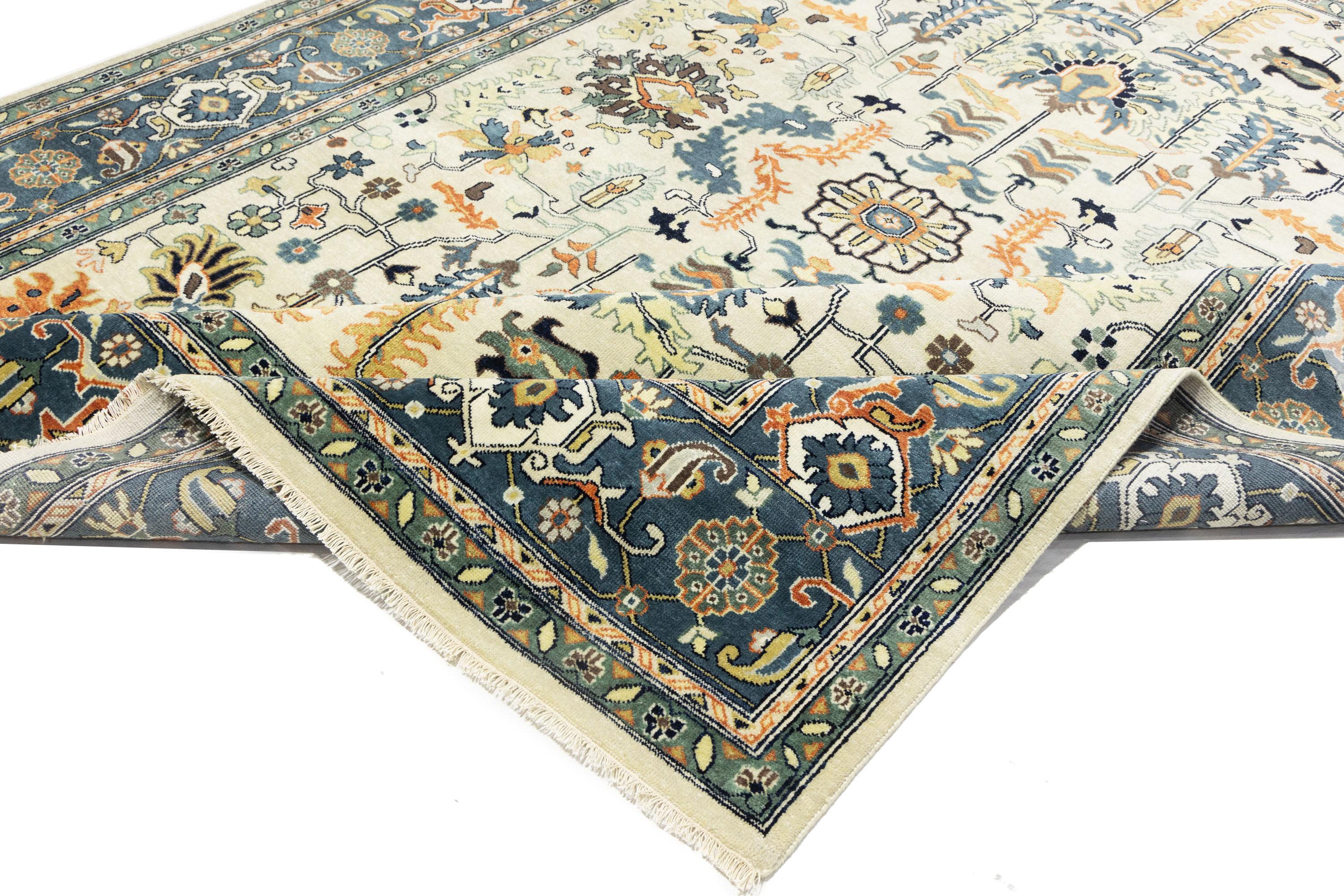 Cream Geometric Transitional 9x12 Chobi Oriental Rug