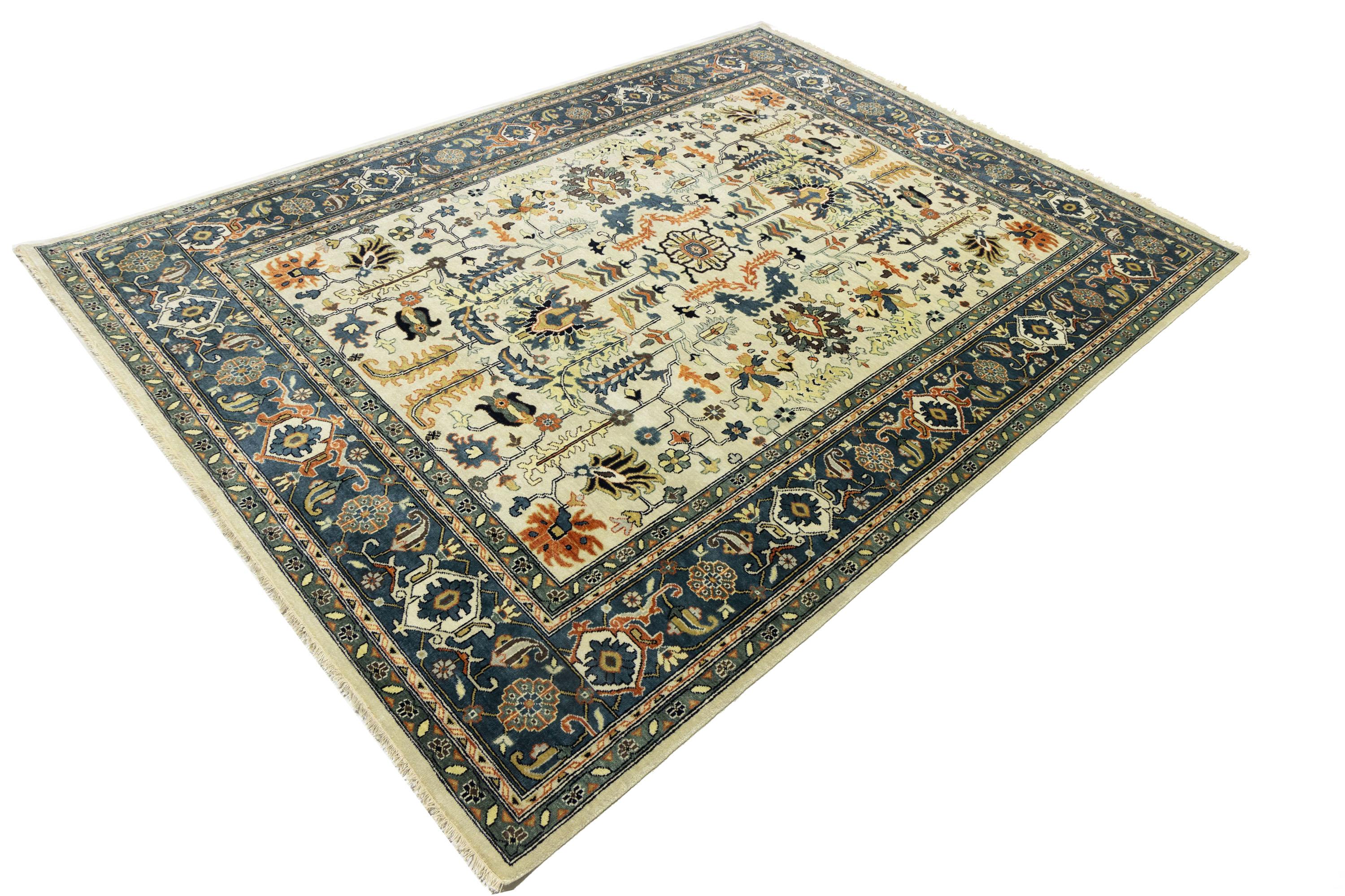 Cream Geometric Transitional 9x12 Chobi Oriental Rug