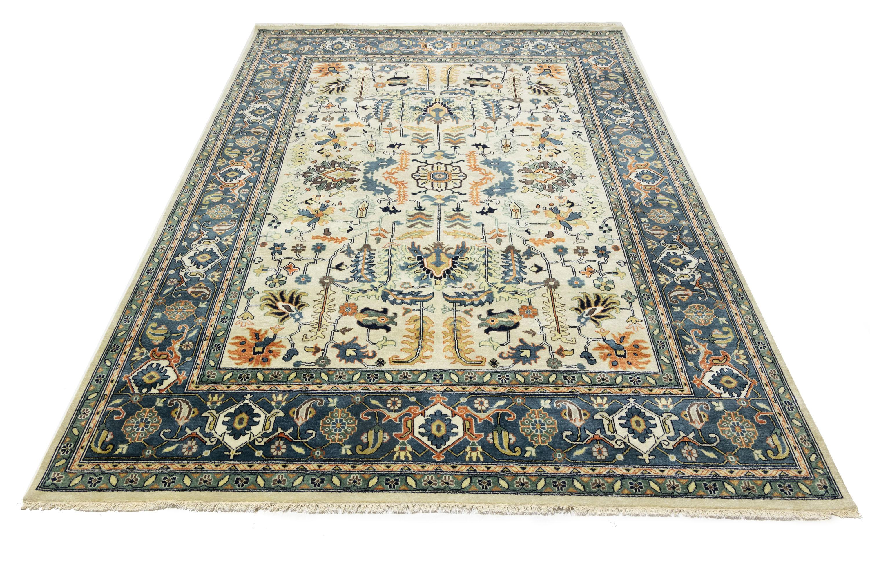 Cream Geometric Transitional 9x12 Chobi Oriental Rug