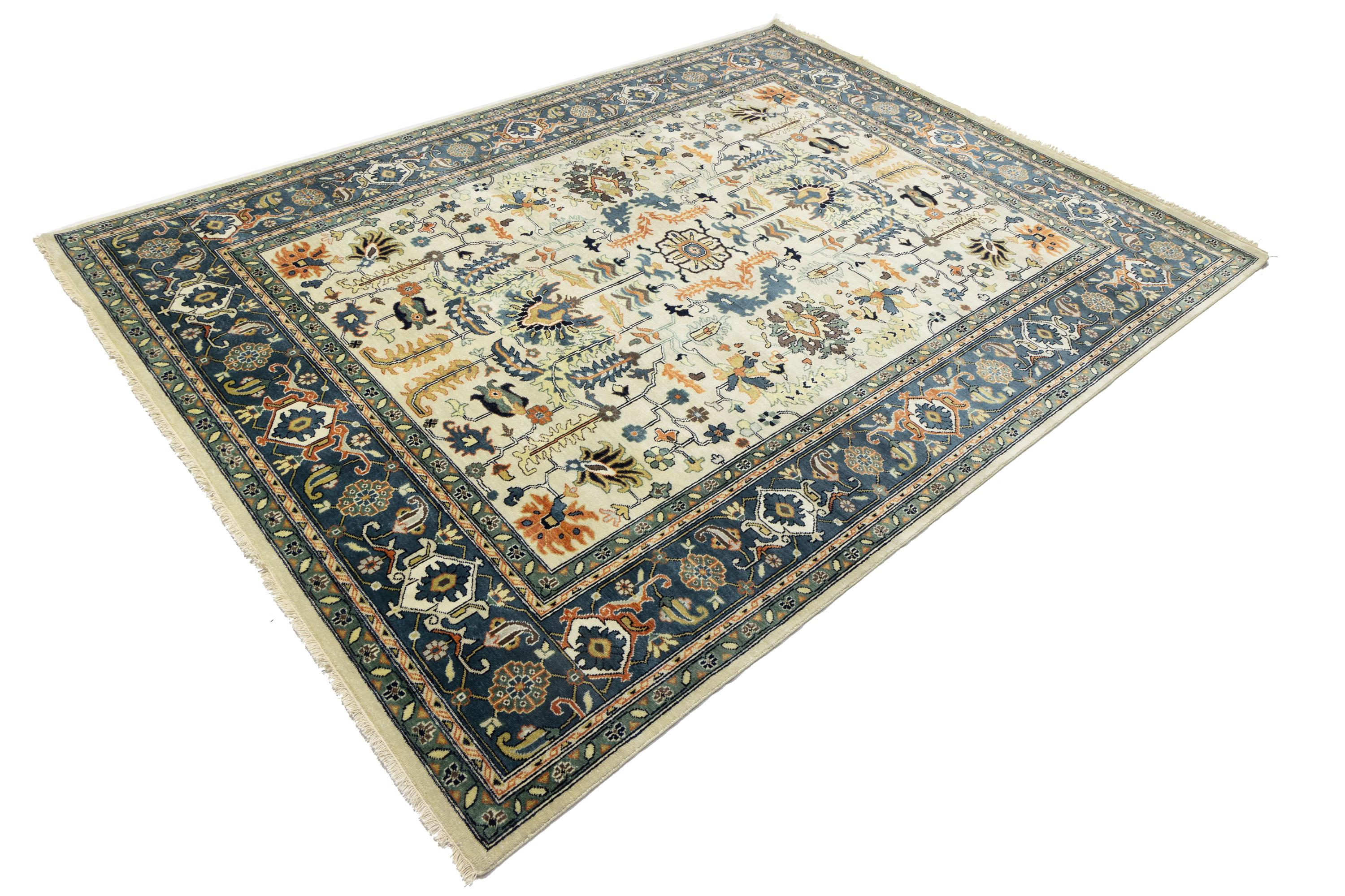Cream Geometric Transitional 9x12 Chobi Oriental Rug