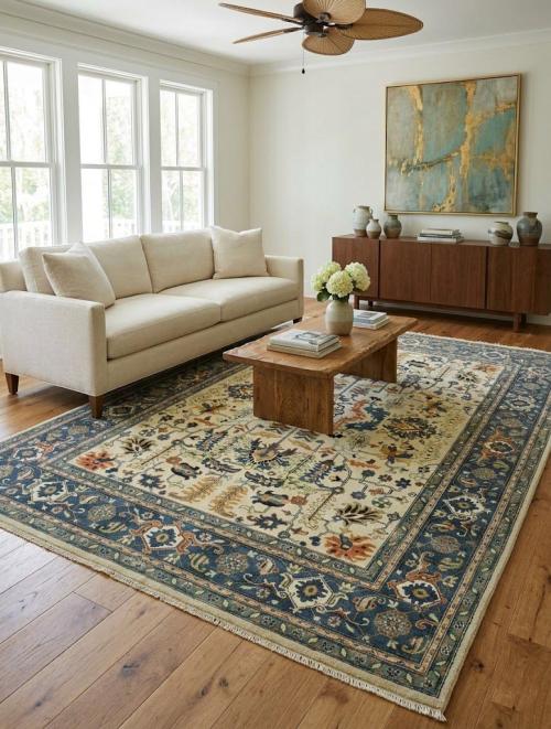 Cream Geometric Transitional 9x12 Chobi Oriental Rug