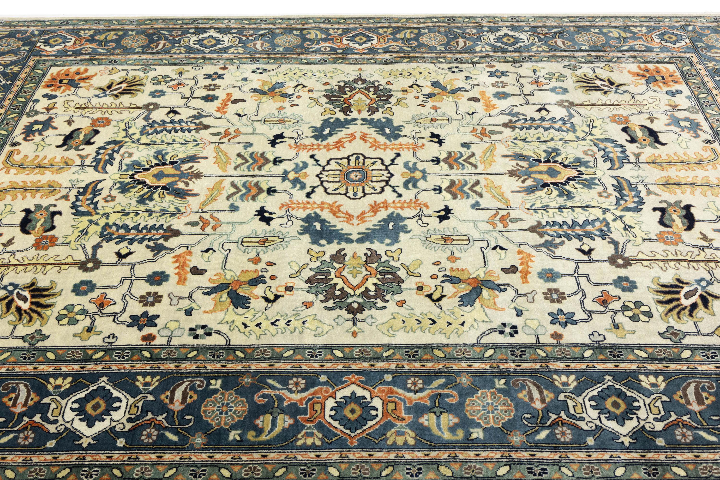 Cream Geometric Transitional 9x12 Chobi Oriental Rug