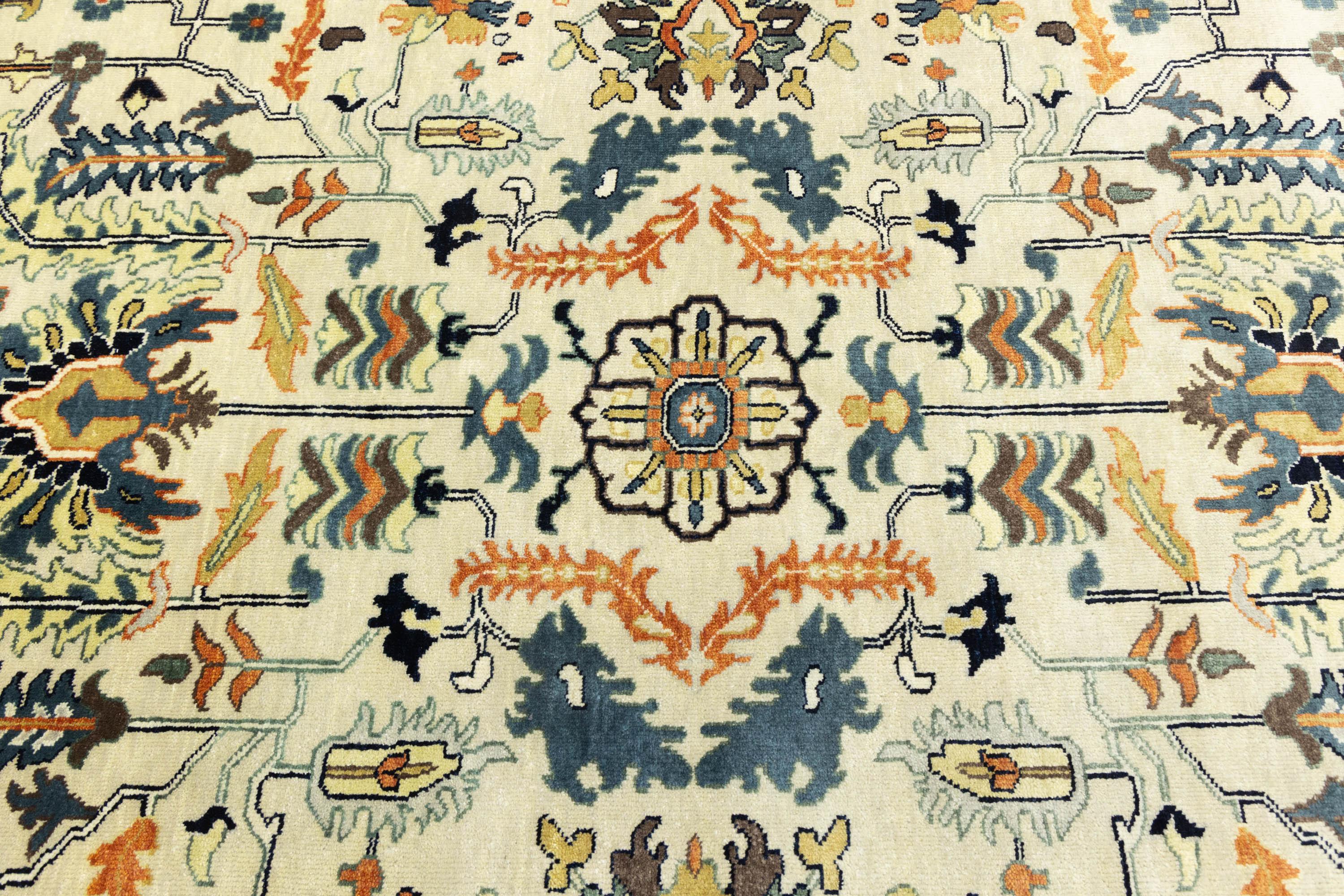 Cream Geometric Transitional 9x12 Chobi Oriental Rug