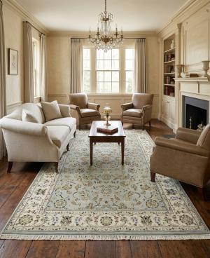 Light Blue Traditional 6X8 Indo-Nain Oriental Rug