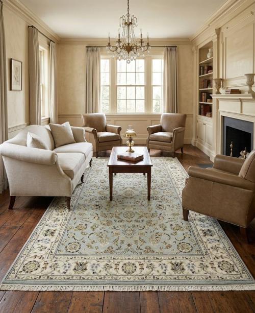 Light Blue Traditional 6X8 Indo-Nain Oriental Rug