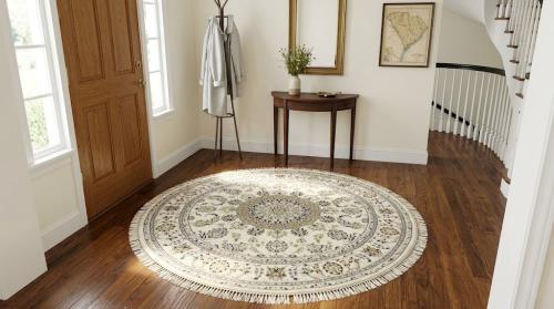 Cream Floral 6X6 Indo-Nain Round Oriental Rug