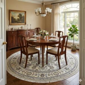 6'4 X 6'3  Indo-Nain Hand Knotted Floral Wool Round Rug