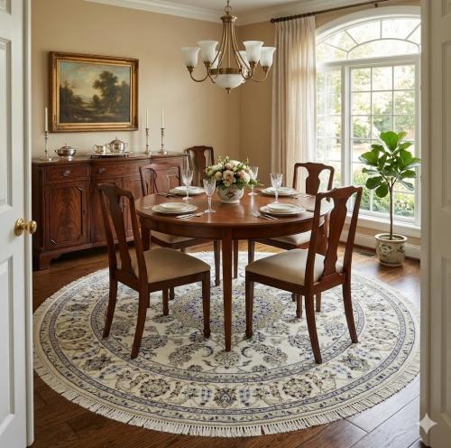 6'4 X 6'3  Indo-Nain Hand Knotted Floral Wool Round Rug