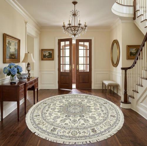 Cream Floral 7X7 Indo-Nain Oriental Round Rug