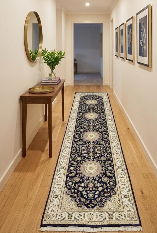 Blue Floral 3X10 Indo-Nain Oriental Runner Rug