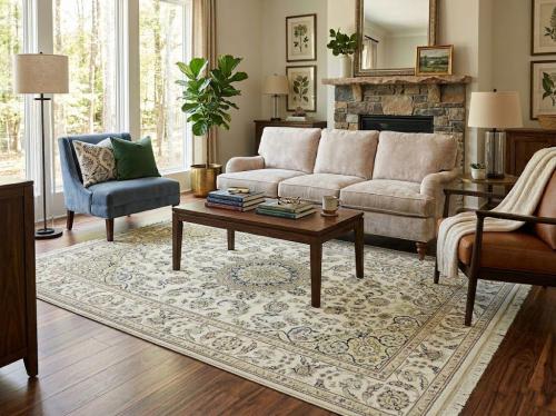 Cream Traditional Floral 6X9 Indo-Nain Oriental Rug