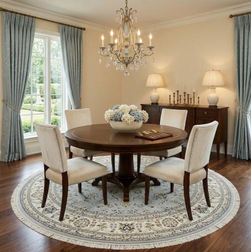 7'8 X 7'9 Indo-Nain Light Blue-gray Hand Knotted Wool Round Rug