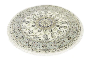 Cream Floral 6X6 Indo-Nain Oriental Round Rug
