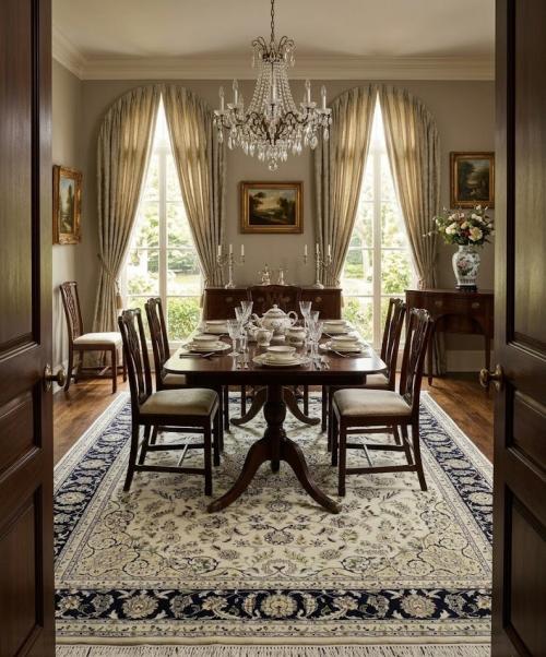 8'0 X 10'1 Hand Knotted Cream & Navy Indo-Nain Wool Rug