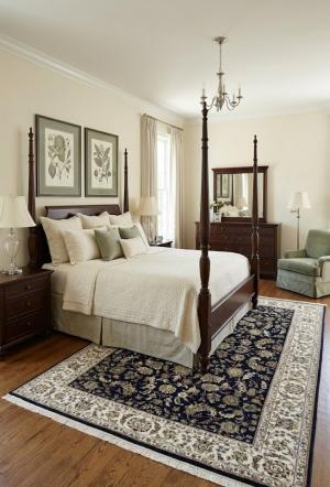 6'0 X 9'3 Hand Knotted Indo-Nain Dark Navy Oriental Wool Rug