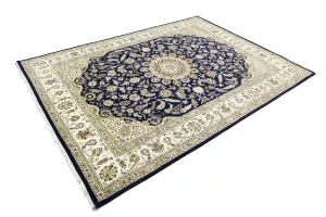 Blue Floral 9X12 Indo-Nain Oriental Rug