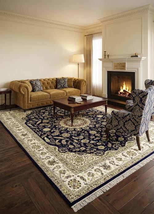 Blue Floral 9X12 Indo-Nain Oriental Rug