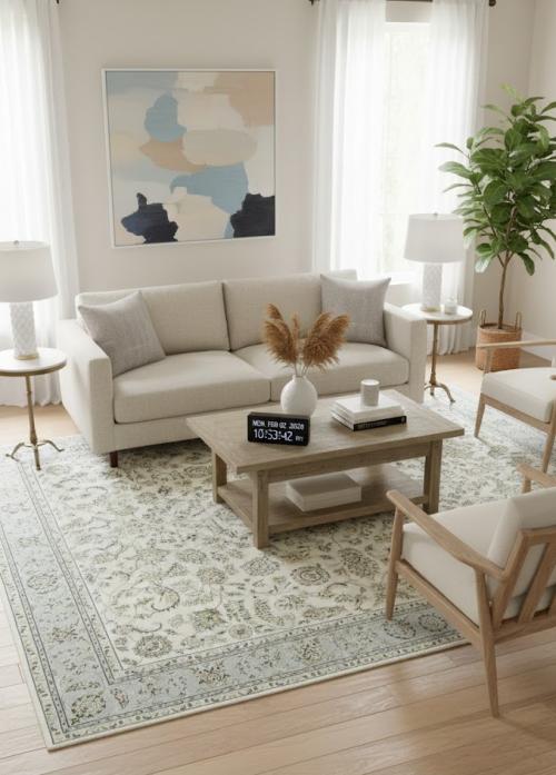 Cream Floral 6'5X10 Indo-Nain Oriental Rug