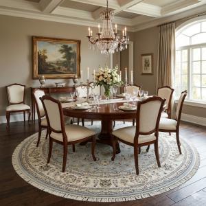 7'8 X 7'8 Blue-gray Hand Knotted Indo-Nain Wool Round Rug