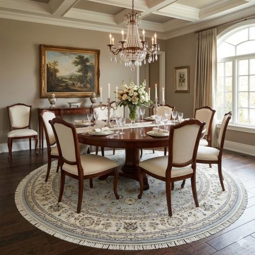 7'8 X 7'8 Blue-gray Hand Knotted Indo-Nain Wool Round Rug