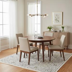 Cream Floral Classic 6X6 Indo-Nain Oriental Square Rug