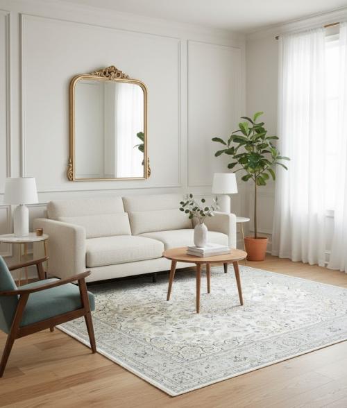 7'11 X 10'3 Hand Knotted Cream Floral Indo-Nain wool Rug