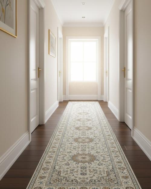 Cream Floral 3X20 Indo-Nain Oriental Runner Rug