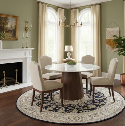 6'1 X 6'2 Dark Navy Hand Knotted Indo-Nain Wool Round Rug