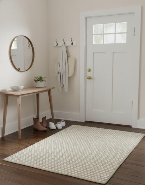 Beige 2X3 Zero Count Wool Braided Modern Rug