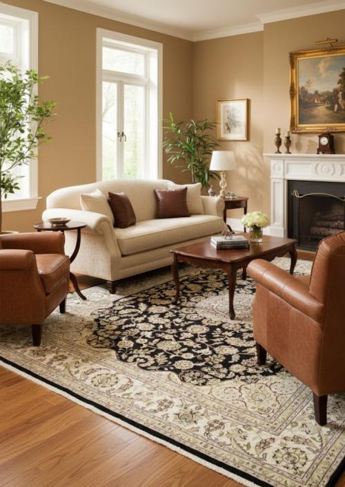 Black Floral Traditional 8X10 Indo-Nain Oriental Rug