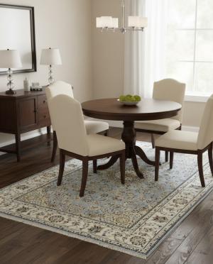 5'1 X 8'1 Hand Knotted Light Blue Floral Indo-Nain Wool Rug