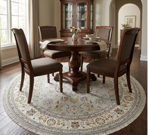 6'1 X 6'1 Light Blue-gray Hand Knotted Indo-Nain Wool Round Rug