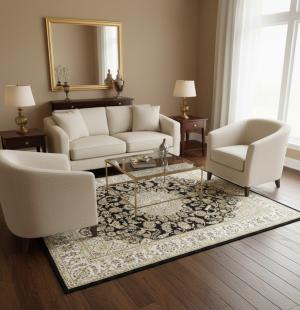 Black Floral Traditional 6X9 Indo-Nain Oriental Rug