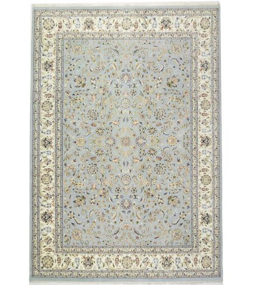 Light Blue Floral 10x14 Indo-Nain Oriental Area Rug