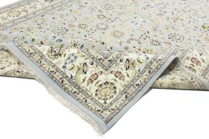 Light Blue Floral 10x14 Indo-Nain Oriental Area Rug