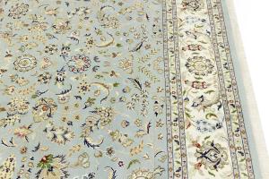 Light Blue Floral 10x14 Indo-Nain Oriental Area Rug
