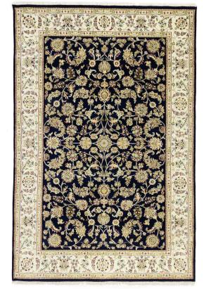 Dark Navy Floral 6X9 Indo-Nain Oriental Rug