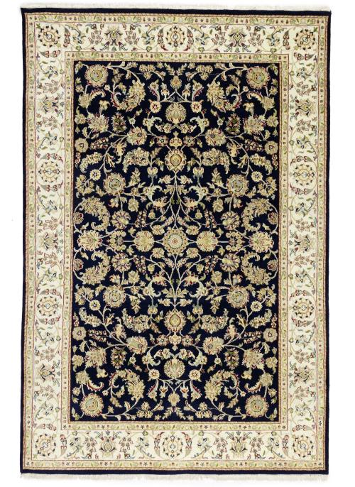 Dark Navy Floral 6X9 Indo-Nain Oriental Rug