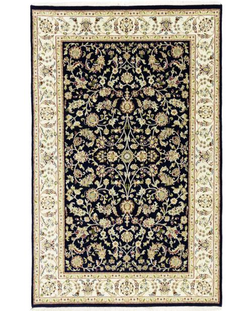 Dark Navy Floral Traditional 5X8 Indo-Nain Oriental Rug