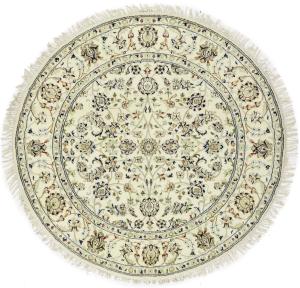 Cream Floral Traditional 4X4 Indo-Nain Oriental Round Rug