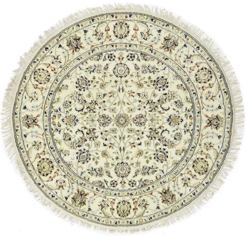 Cream Floral Traditional 4X4 Indo-Nain Oriental Round Rug