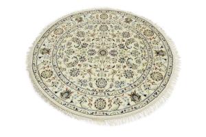 Cream Floral Traditional 4X4 Indo-Nain Oriental Round Rug