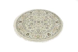 Cream Floral Traditional 4X4 Indo-Nain Oriental Round Rug