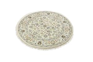 Cream Floral Traditional 4X4 Indo-Nain Oriental Round Rug