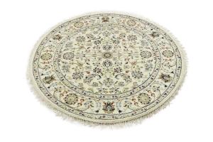 Cream Floral Traditional 4X4 Indo-Nain Oriental Round Rug