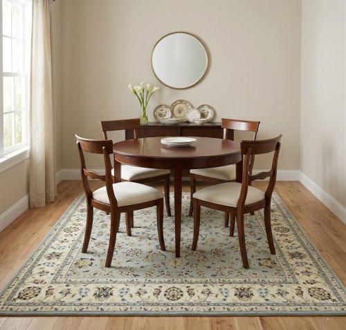 Light Blue Traditional 7x7 Indo-Nain Oriental Square Rug