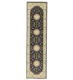 Dark Navy Floral 3X10 Indo-Nain Oriental Runner Rug